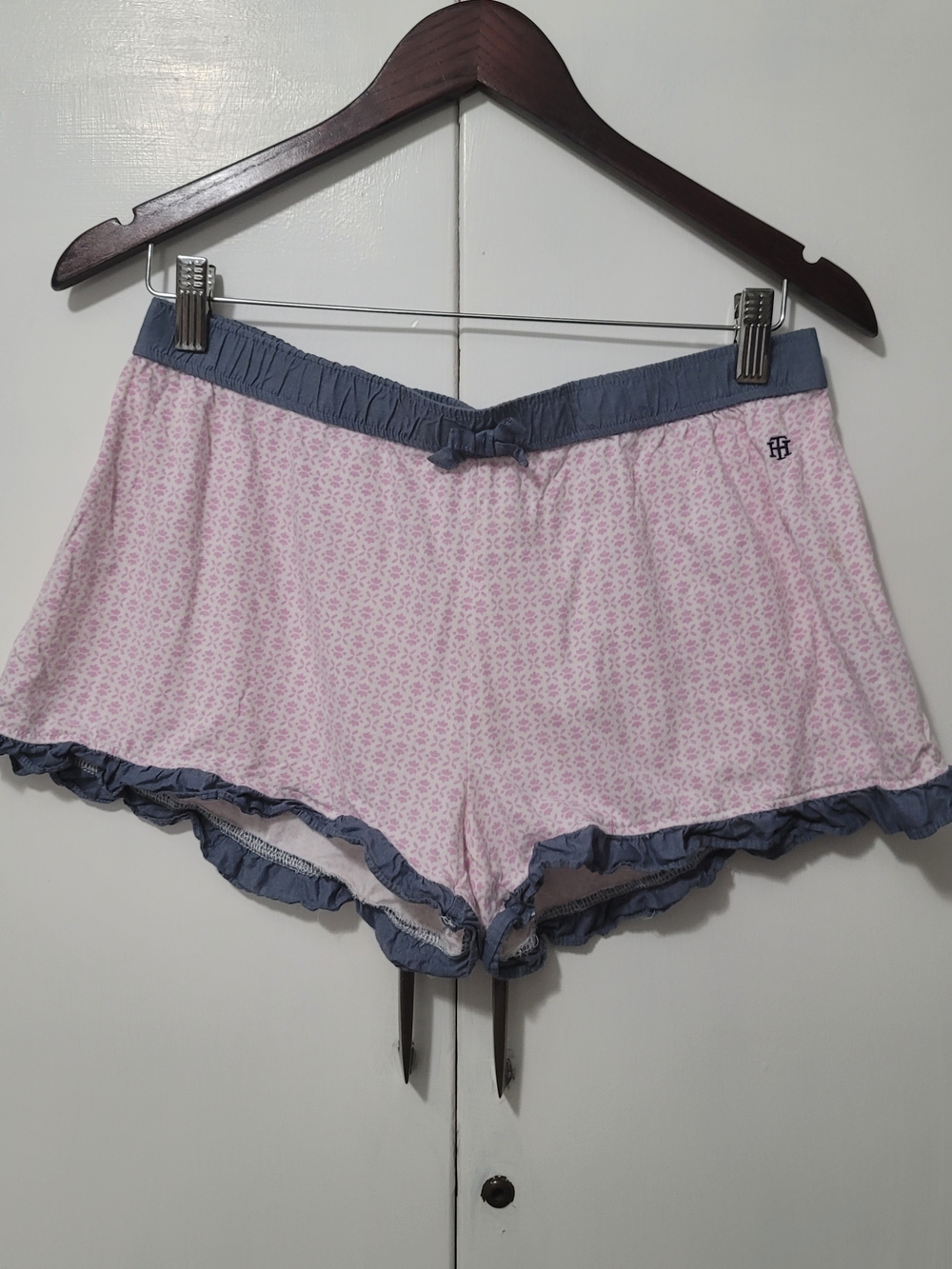 Tommy Hilfiger Pink Floral Ruffle Lounge Shorts with Blue Trim
